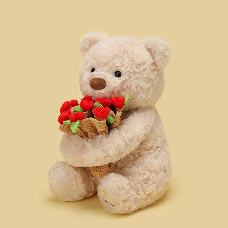 Teddy Bear with Roses Plush Toy Soft Bear Stuffed Doll Romantic Gift for Lover Home Decor Girls Birthday Gift