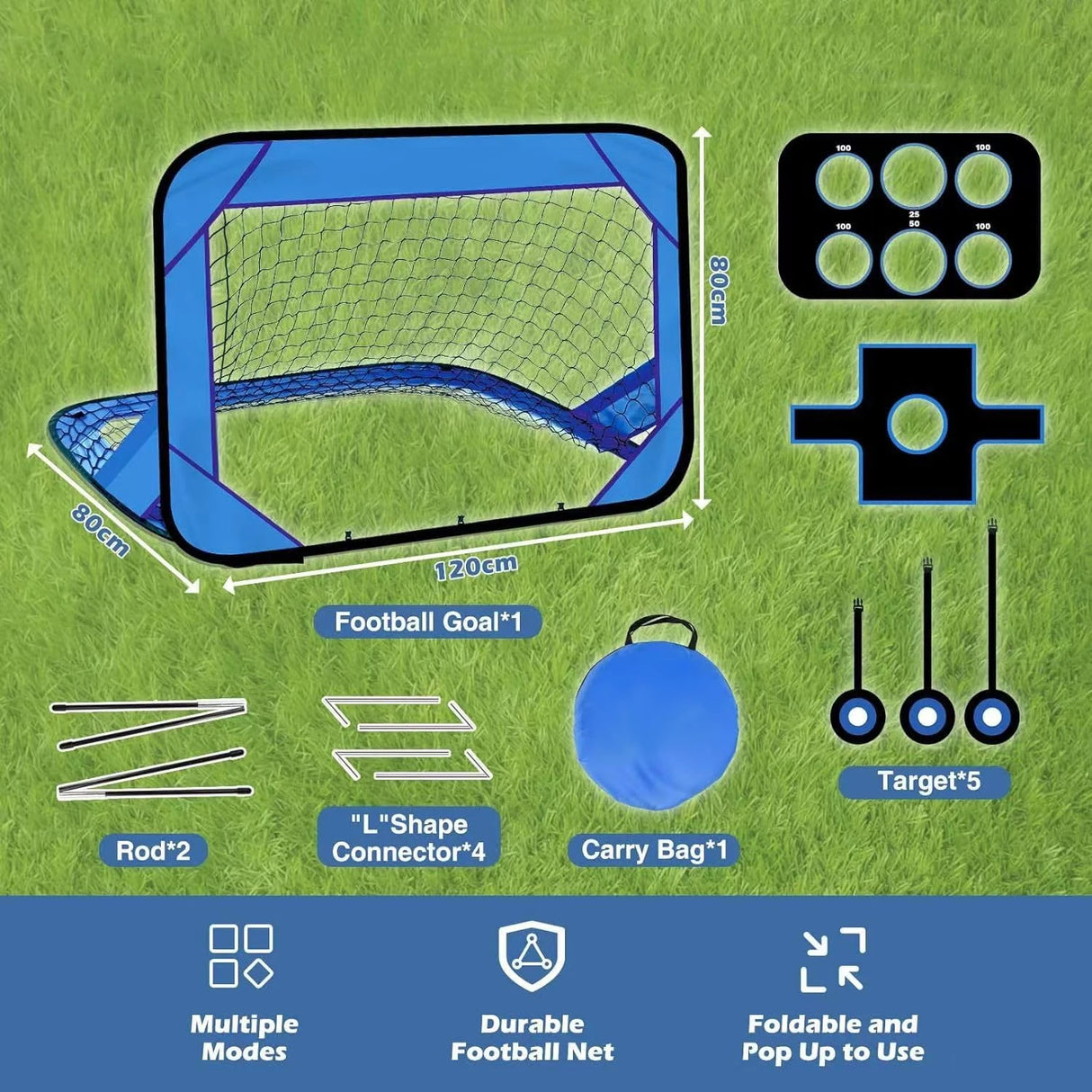 4 Modes Pop Up Kids Soccer Goal Net 4 in 1 Foldable Football Goal Indoor Outdoor for Improving Passing and Shooting Accuracy
