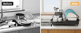 Dish Drying Rack, Expandable Dish Rack for Kitchen Counter, Stainless Steel Dish Drainer with Drainboard Set