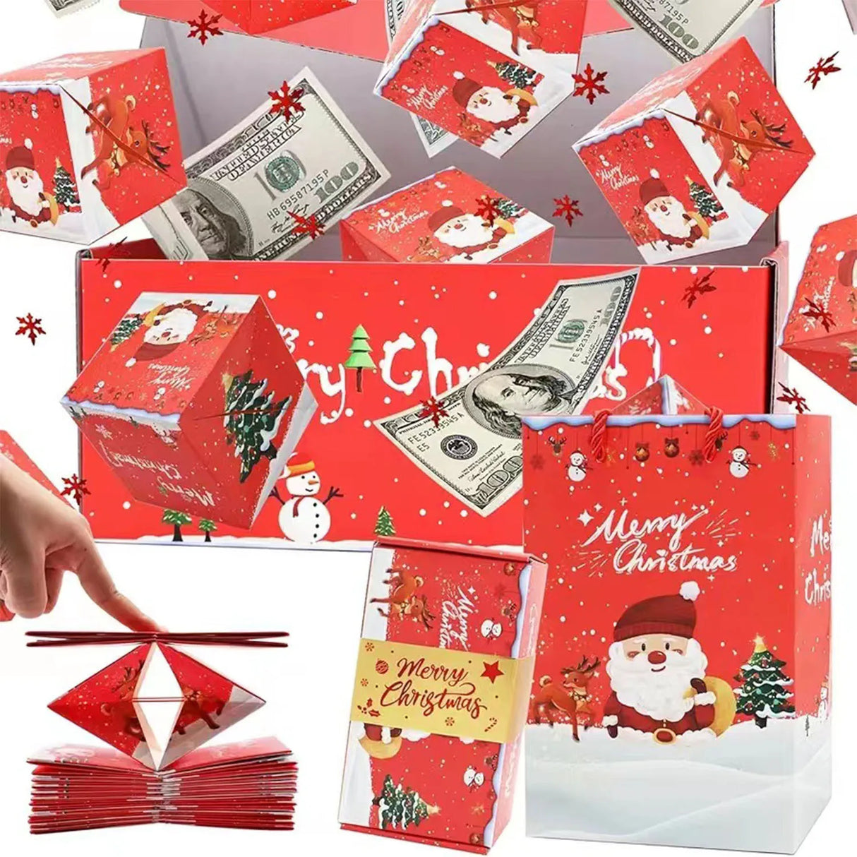 Christmas Surprise Bounce Box, Birthday Creative Surprise Gift, Folding Bounce Envelope Gift Box with Gift Bag