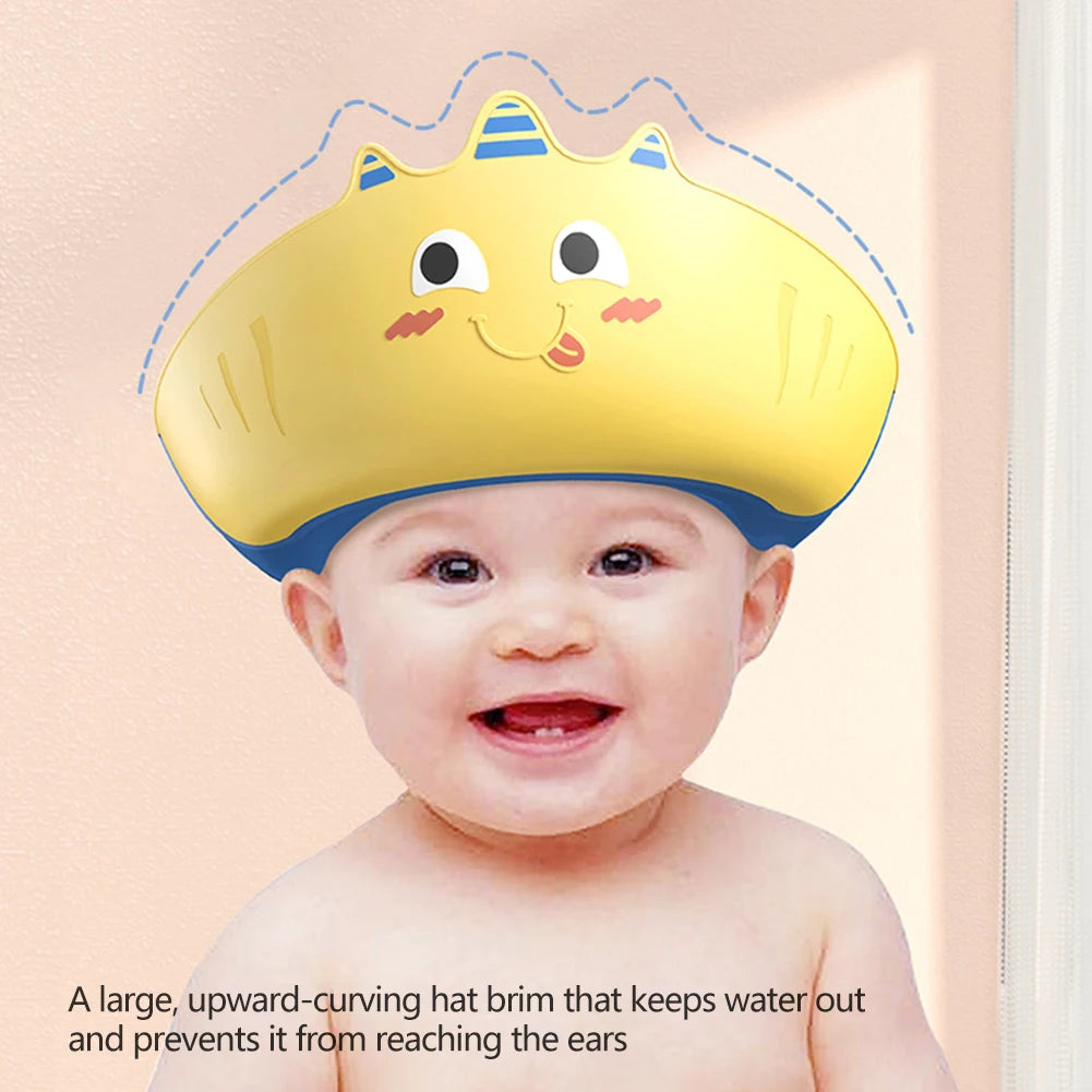 Adjustable Size Children Shampoo Cap Crown Baby Shower Cap Cartoon Bath Visor Infant Hair Shield Ear Protection Waterproof