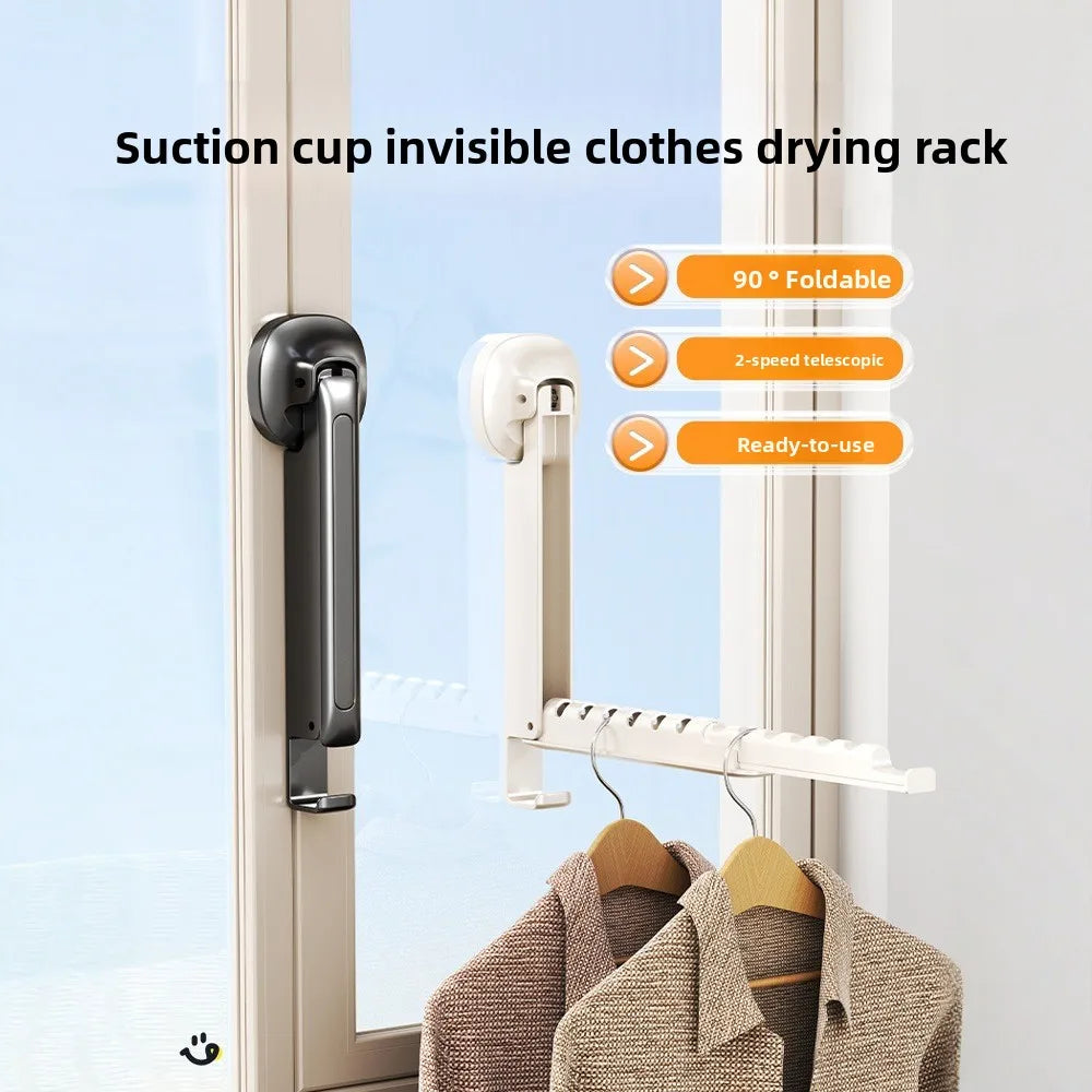 Folding Wall-mounted Clothes Drying Rack with Suction Cup Foldable Retractable Portable Clothes Drying Folding Clothes Racks