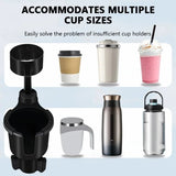 Car Cup Holder Expender Multi-Function Drink Holder with Food Table 360 Degree Adjustable Base Tray for Lunch Snack