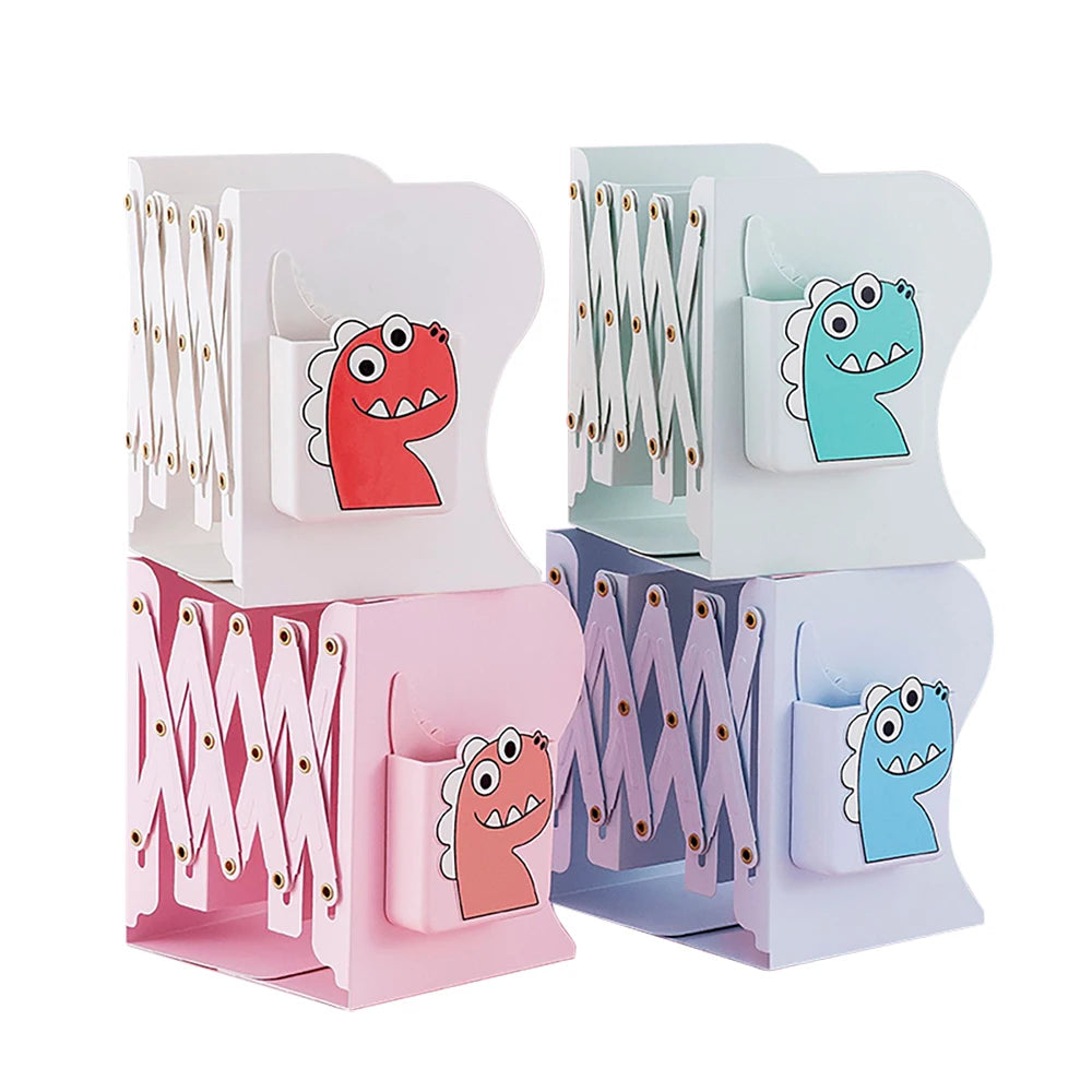 Adjustable Metal Bookends Desk Book Storage Stretch Book Holder With Pen Holder Office Supplies For Desktop Organization