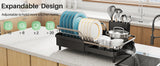 Dish Drying Rack, Expandable Dish Rack for Kitchen Counter, Stainless Steel Dish Drainer with Drainboard Set