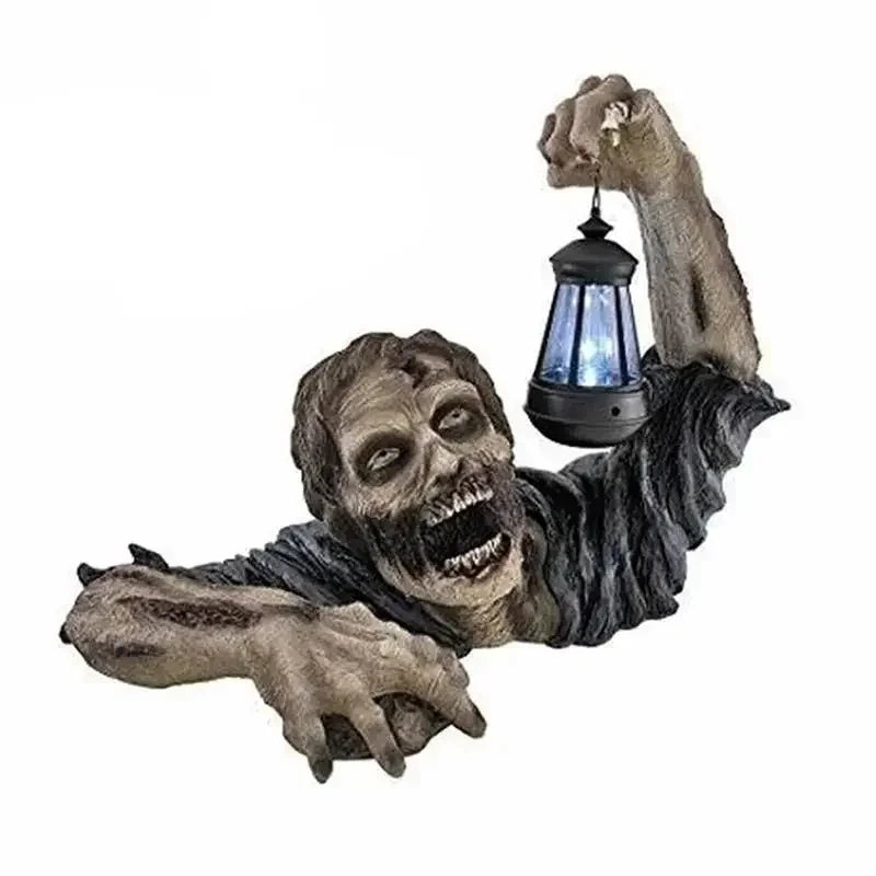 Halloween Zombie Crawling Horror Decor, Scary Led Lights Zombie Holding Lantern Outdoor Figurine Light