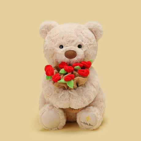 Teddy Bear with Roses Plush Toy Soft Bear Stuffed Doll Romantic Gift for Lover Home Decor Girls Birthday Gift