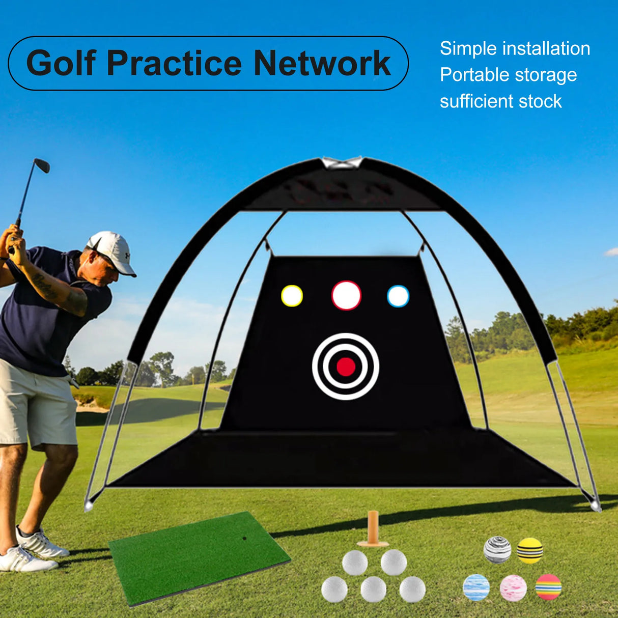 Golf Practice Tent Net  10x7ft Practice Net With Triturf Mat  Golf Hitting Aid For Backyard Home Sports Equipment Chipping Swing