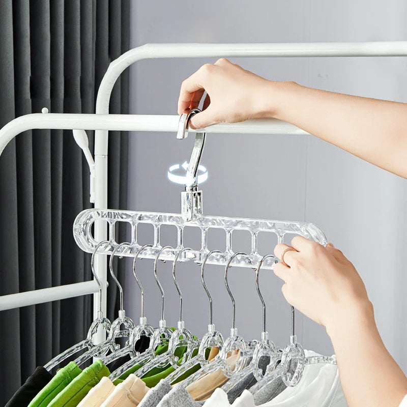 9 In 1 Clothes Hanger Household Plastic Multi-function Nine-hole Clothes Drying Horizontal Vertical Rotating Hanger 1Pc