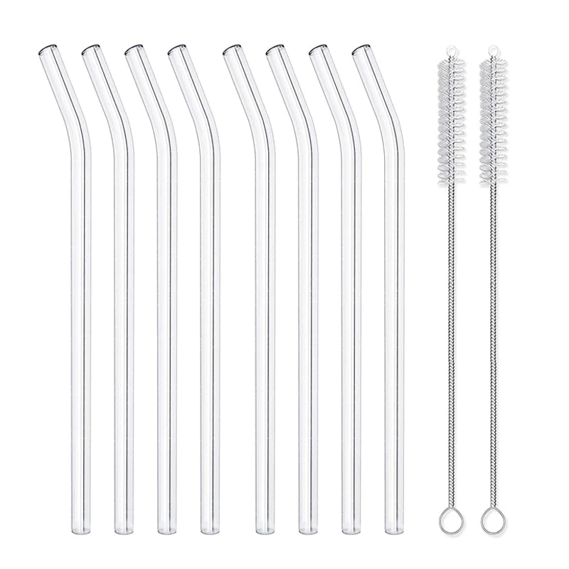 4/8Pcs Reusable Glass Straws Clear Glass Drinking Straws 8 Inch 8mm Tubes Juice Smoothie Tea Straws Glasses Straw Set for Drinks