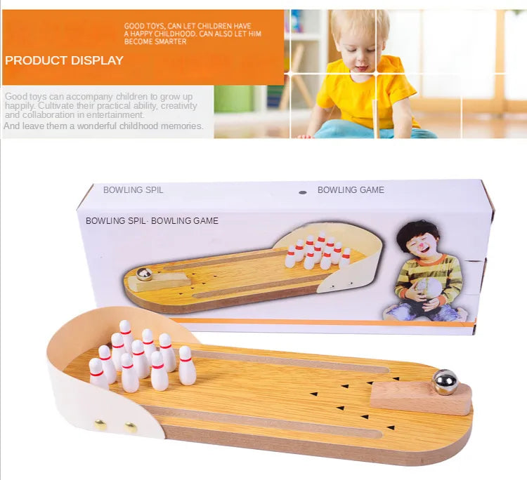 High-end small safe wooden children's educational innovation toys mini bowling set tabletop game wooden parent-child fun toys