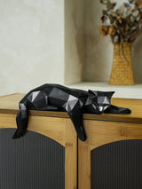 White Black Cat Statue - Geometric Modern Room Decor Figurine Sculpture for Home Office as Table Shelf Desk Decor  Lying Cat