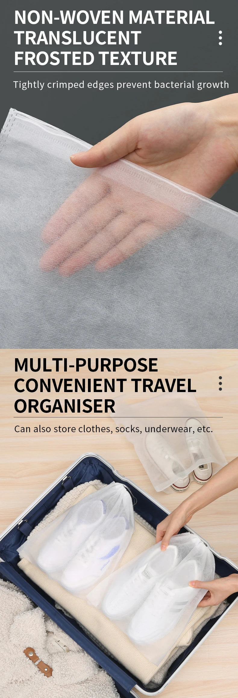 Portable Shoe Storage Drawstring Eco Storage Bag for Sundries Non-woven Bag Cover Anti-yellow White Shoe Dustproof Shoe Cover