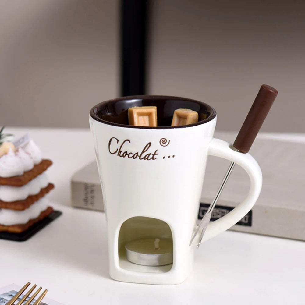 Sweet Fondue Cup for Date Night and More, Chocolate Melting Cup Set with Forks, Perfect as Fondue Mug or Chocolate Fondue Mug - Ideal Gifts for Birthday, Wedding, Mini Simmer Mug
