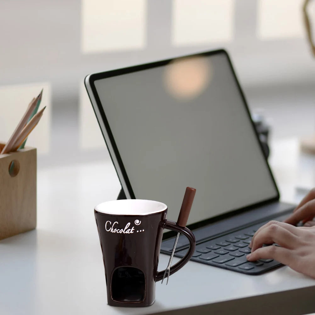 Sweet Fondue Cup for Date Night and More, Chocolate Melting Cup Set with Forks, Perfect as Fondue Mug or Chocolate Fondue Mug - Ideal Gifts for Birthday, Wedding, Mini Simmer Mug