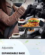 Car Cup Holder Expender Multi-Function Drink Holder with Food Table 360 Degree Adjustable Base Tray for Lunch Snack