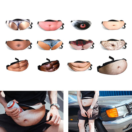 Funny Dad Bod Money Belt Bag Men Travel Bags Flesh Color Creative Fanny Pack Beer Fat Belly Bum Pouch Waist Bag