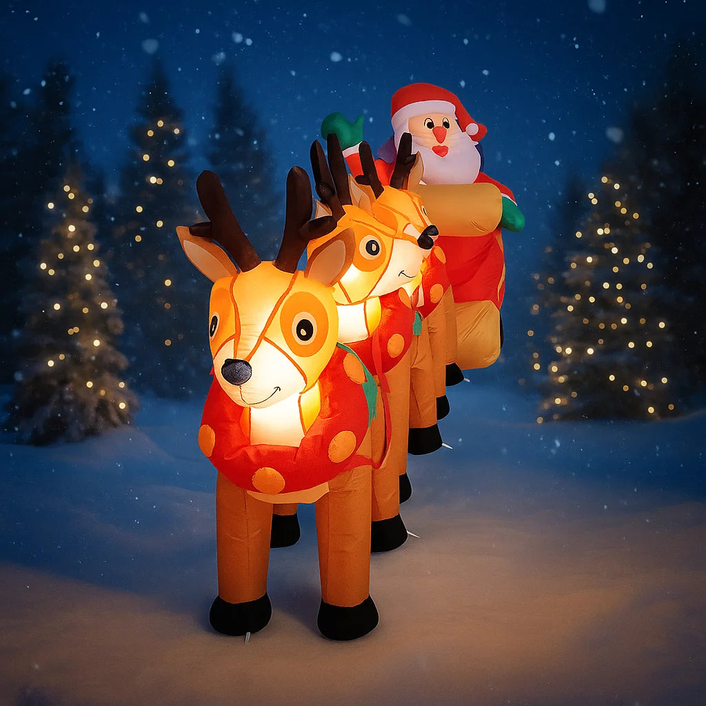 10.1FT LED Inflatable Christmas Yard Decor Santa Sleigh 3 Reindeer Xmas Supplies Decoration Ornaments Toy Gifts Holiday Decor