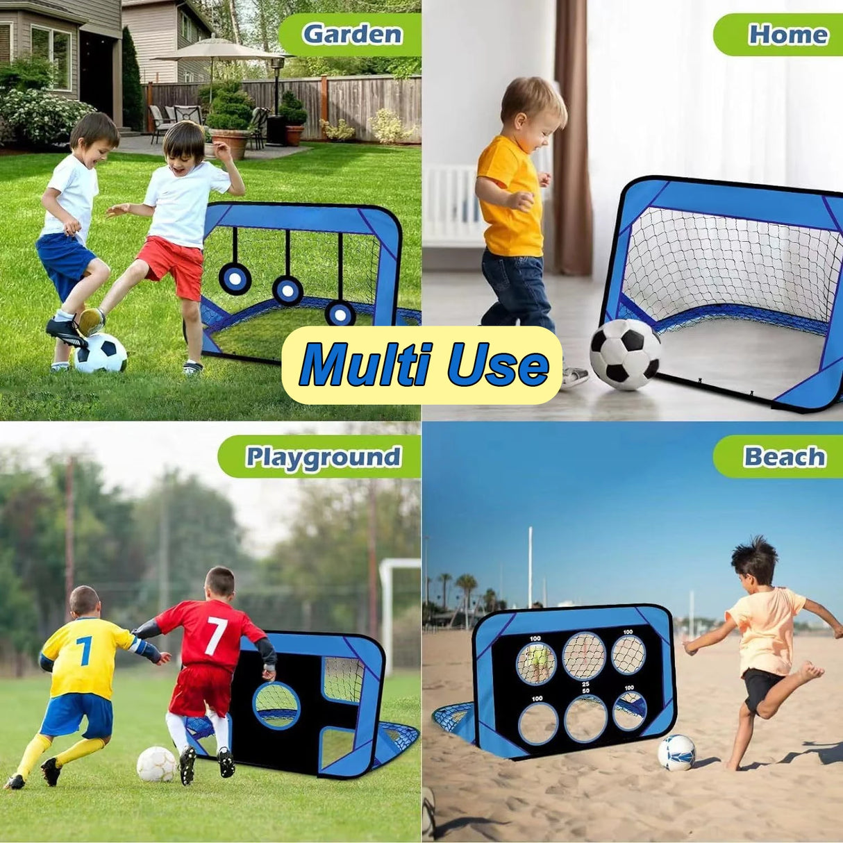 4 Modes Pop Up Kids Soccer Goal Net 4 in 1 Foldable Football Goal Indoor Outdoor for Improving Passing and Shooting Accuracy