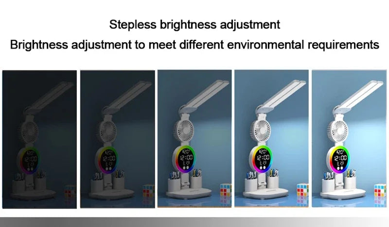Rechargeable Led Table Lamp for Study Desk Lamp Reading Light Led Night Light with Fan Led Clock Dispaly Reading Desk Light