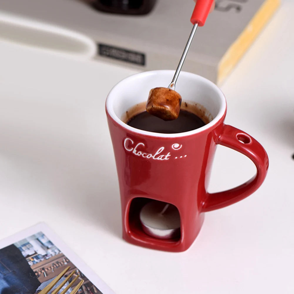 Sweet Fondue Cup for Date Night and More, Chocolate Melting Cup Set with Forks, Perfect as Fondue Mug or Chocolate Fondue Mug - Ideal Gifts for Birthday, Wedding, Mini Simmer Mug