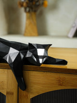 White Black Cat Statue - Geometric Modern Room Decor Figurine Sculpture for Home Office as Table Shelf Desk Decor  Lying Cat