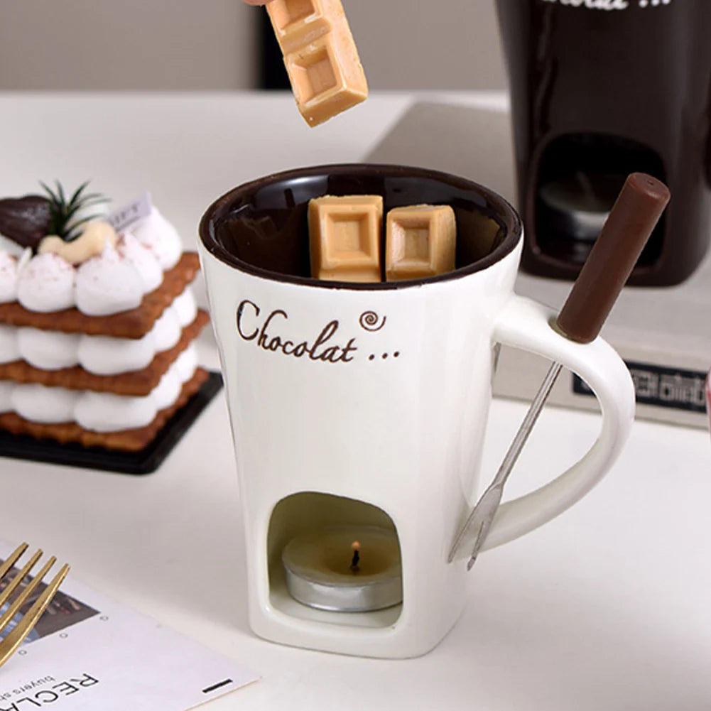 Sweet Fondue Cup for Date Night and More, Chocolate Melting Cup Set with Forks, Perfect as Fondue Mug or Chocolate Fondue Mug - Ideal Gifts for Birthday, Wedding, Mini Simmer Mug