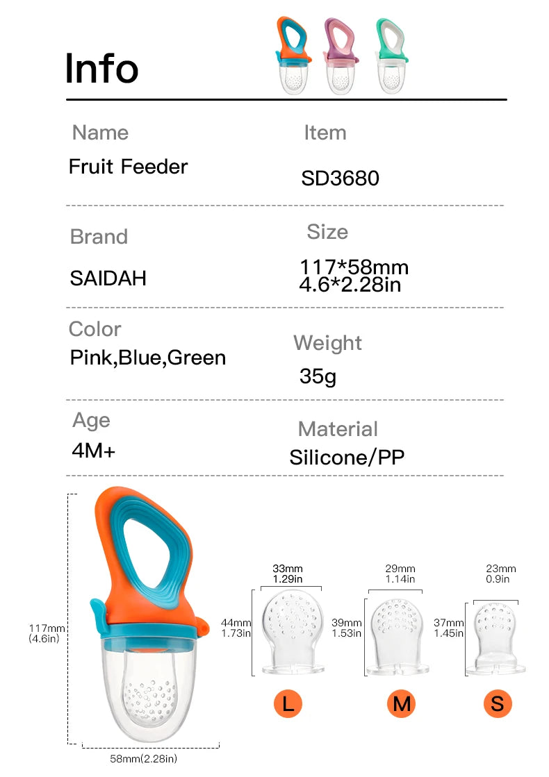 Infant Baby Food Fruit & Vegetable Pacifier, Baby Feeder with Medium Mesh Bag Food Grade Liquid Silicone Yummy Nourishment Feeding