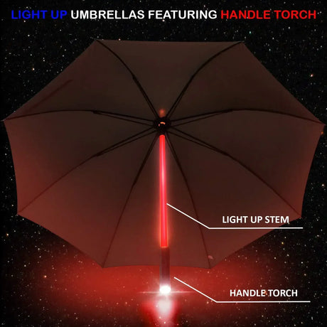 LED Light Up Umbrellas with Flashlight Handle, Clear, Black, Gray, Red