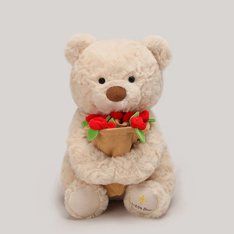 Teddy Bear with Roses Plush Toy Soft Bear Stuffed Doll Romantic Gift for Lover Home Decor Girls Birthday Gift