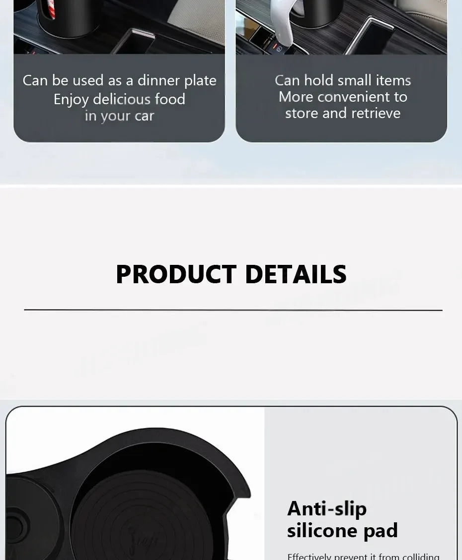 Car Cup Holder Expender Multi-Function Drink Holder with Food Table 360 Degree Adjustable Base Tray for Lunch Snack