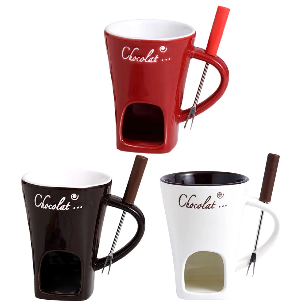 Sweet Fondue Cup for Date Night and More, Chocolate Melting Cup Set with Forks, Perfect as Fondue Mug or Chocolate Fondue Mug - Ideal Gifts for Birthday, Wedding, Mini Simmer Mug