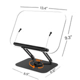 Book Stand for Reading, Adjustable Book Holder with 360° Swivel Base Foldable Stand Recipe Book Holder with Elastic Page Clips