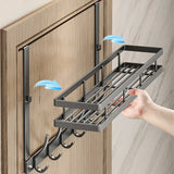 Home Multifunctional Metal Hook Door Hanger Over-The-Door Storage Rack With 6 Hooks & 1 Baskets For Hanging Clothes Wall Hanging