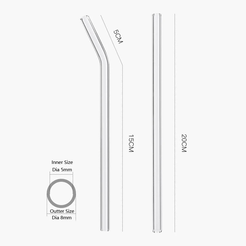 4/8Pcs Reusable Glass Straws Clear Glass Drinking Straws 8 Inch 8mm Tubes Juice Smoothie Tea Straws Glasses Straw Set for Drinks