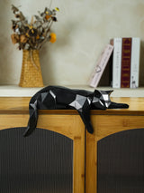 White Black Cat Statue - Geometric Modern Room Decor Figurine Sculpture for Home Office as Table Shelf Desk Decor  Lying Cat