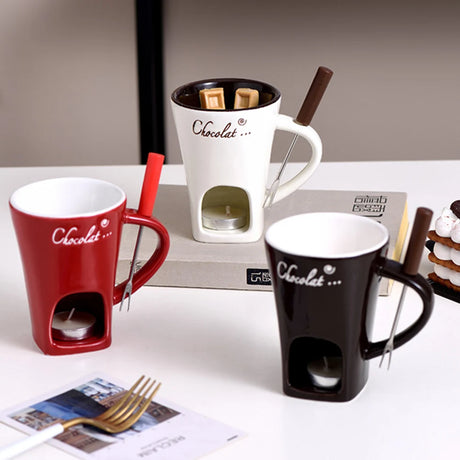 Sweet Fondue Cup for Date Night and More, Chocolate Melting Cup Set with Forks, Perfect as Fondue Mug or Chocolate Fondue Mug - Ideal Gifts for Birthday, Wedding, Mini Simmer Mug
