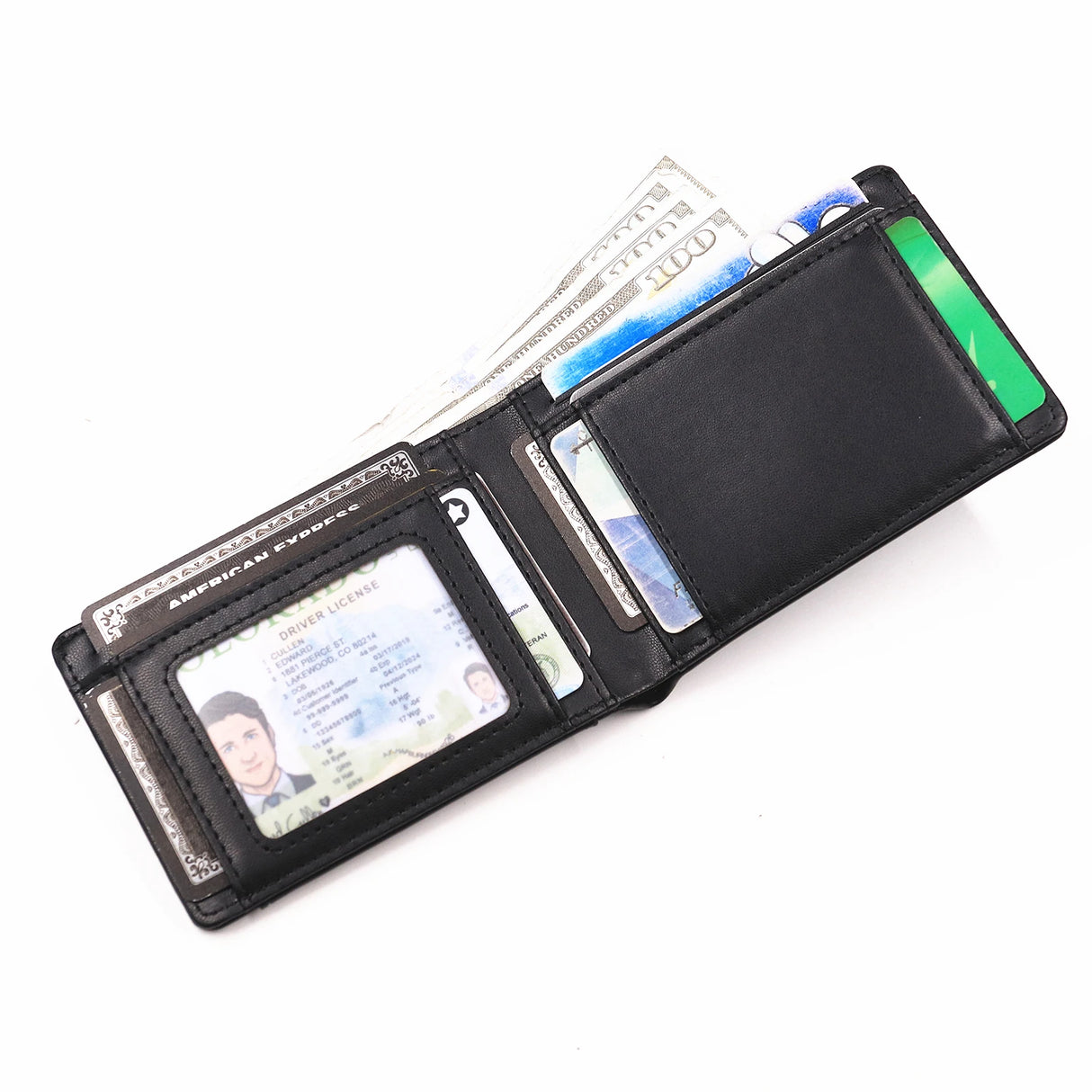 Leather Bat ID Wallet Slim Bifold Credit Card Holder Case With Cutout Superhero Face Eyes Mask Gift