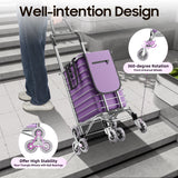 Foldable Shopping Cart with Wheels, 40kg Capacity Portable Grocery Trolley for Supermarket Market Travel Stair Climbing