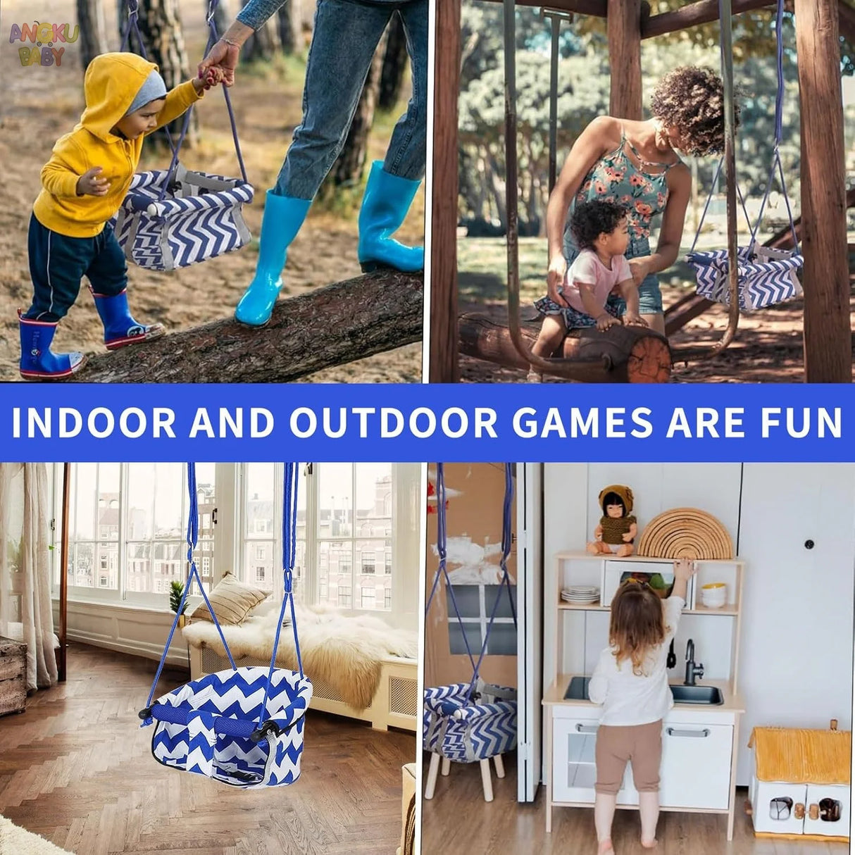 Adjustable Baby Swing with Safety Belt fit 6-96 Months Indoor Baby Hammock Hanging Swing Chair for Home,Courtyard & Backyard Use