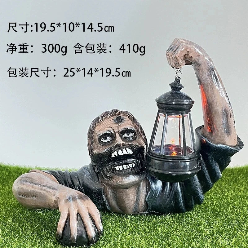 Halloween Zombie Crawling Horror Decor, Scary Led Lights Zombie Holding Lantern Outdoor Figurine Light