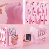 Adjustable Metal Bookends Desk Book Storage Stretch Book Holder With Pen Holder Office Supplies For Desktop Organization