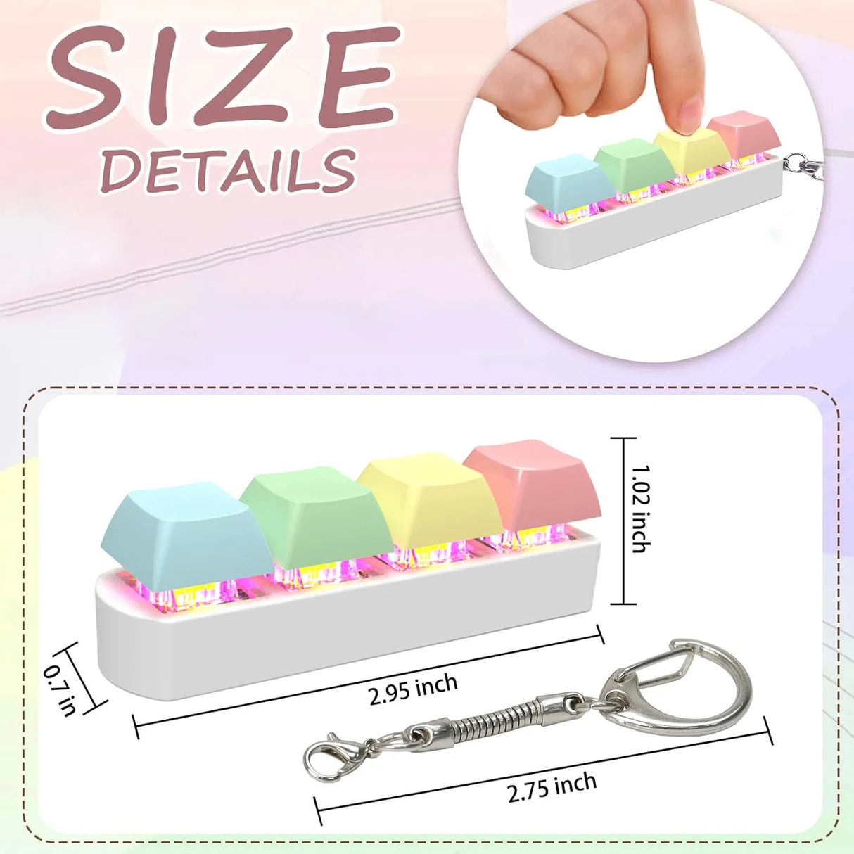 Keyboard Fidget Toy with LED Light Keyboard Fidget Keychain 4-in-1 Keyboard Decompression Button Stress Relief Fidget Gifts