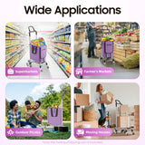 Foldable Shopping Cart with Wheels, 40kg Capacity Portable Grocery Trolley for Supermarket Market Travel Stair Climbing