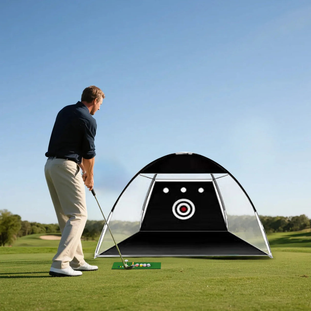 Golf Practice Tent Net  10x7ft Practice Net With Triturf Mat  Golf Hitting Aid For Backyard Home Sports Equipment Chipping Swing