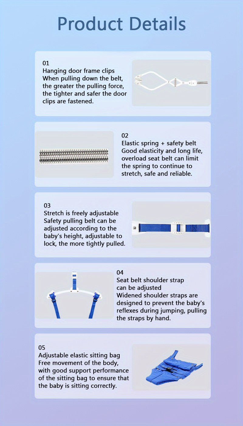 Adjustable Youngsters Walking Harness with Comfort Seat - Durable Nylon, Blue - The Perfect Choice for Family and Outdoor Play Youngsters'S Door Clip Bouncer Chair, Length Adjustable