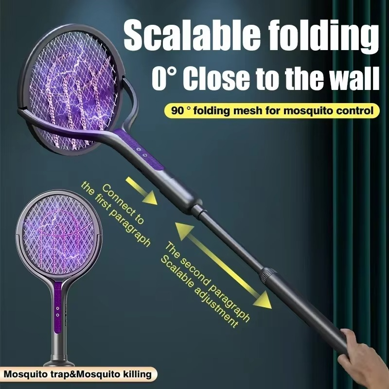 Multi Functional 2-in-1 Mosquito Killer Lamp Angle Retractable Mosquito Swatter USB Rechargeable Mosquito Swatter Bat Swatter