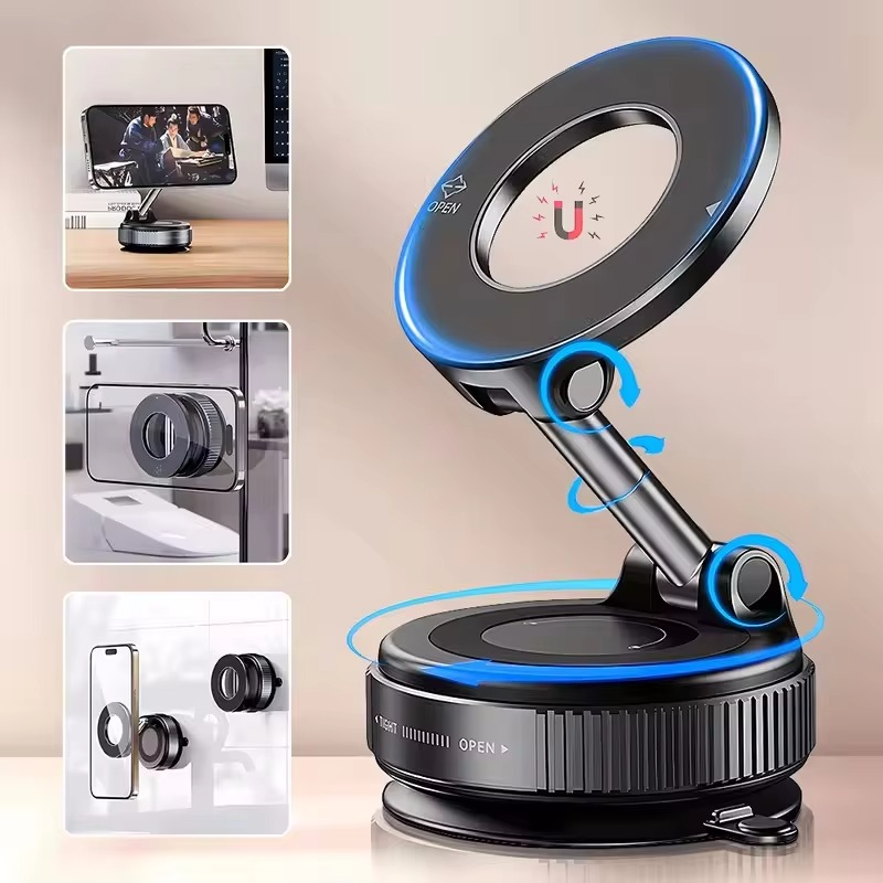 Car Mount Electric Vacuum Magnetic Holder Foldable Strong Suction Stand For Cell Phone For iphone 12 13 14 15 16 Live Streaming