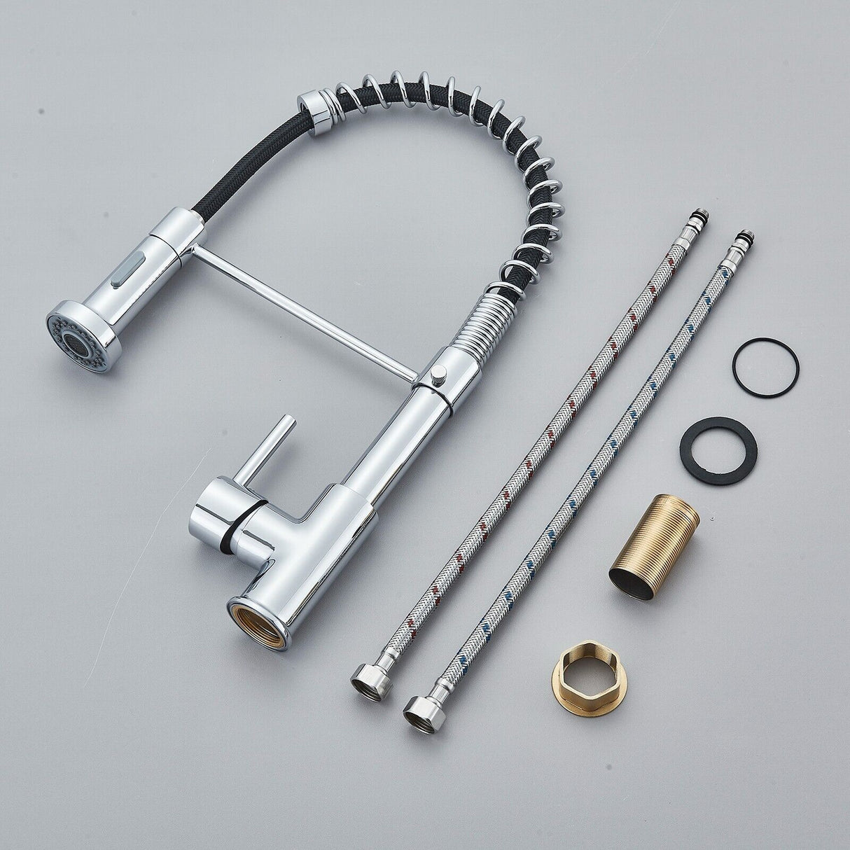 Chrome Kitchen Sink Mixer Taps Pull Out 360° Swivel Laundry Faucet Silver