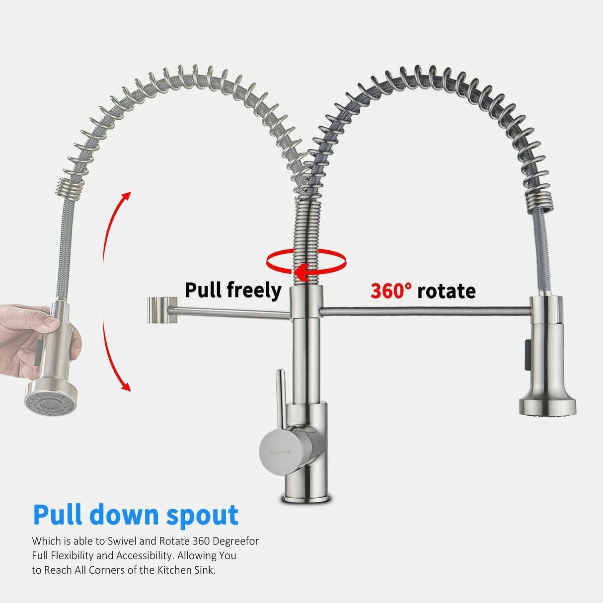 Chrome Kitchen Sink Mixer Taps Pull Out 360° Swivel Laundry Faucet Silver
